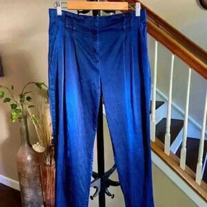 Trussardi Jeans High-Waisted Pleated Trousers Navy Blue Soft Lyocell Size 4 / 26